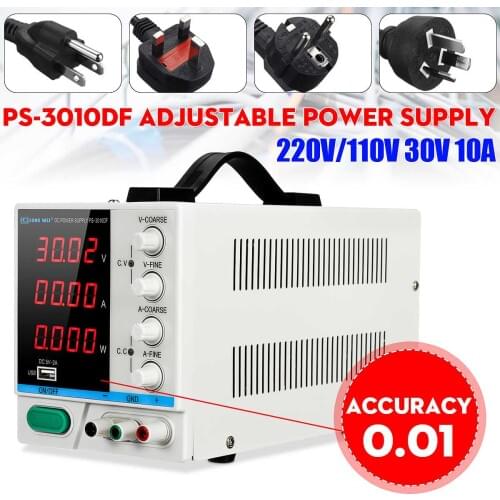 PS-3010DF 110V/220V DC Power Supply 30V 10A Precision Variable LED Digital Lab Adjustable W/ USB