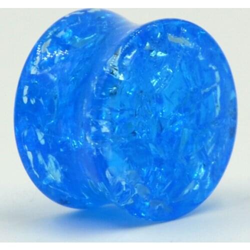 Showlove-1pairs Blue Crystal Shatter Design Cracker Double Flared Acrylic Plug Ear Expander Ear Body piercing jewelry