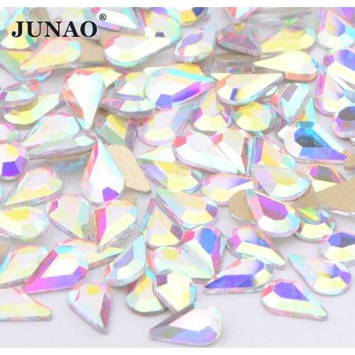 JUNAO 50pcs Mixed Shape Glitter AB Crystal 3D Nail Art Rhinestone Drop Glass Nail Stones Non Hot Fix Flatback Strass Decoration