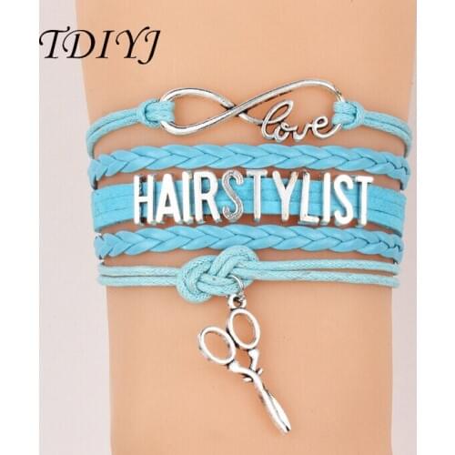 TDIYJ Coolest HAIRSTYLIST Slide Letter Charms and Scissors Pendant for Multilayer Braided Pendant Bracelet 6sets/lot