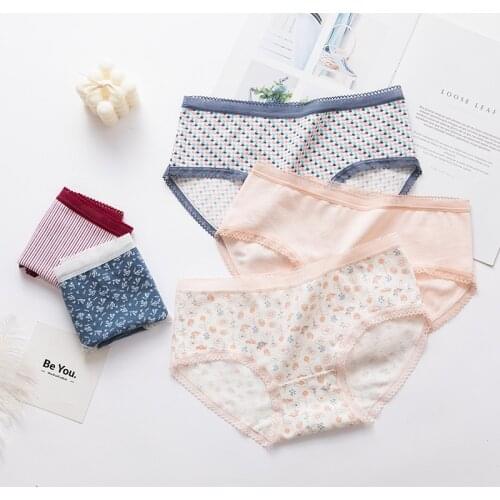 New Comfortable Soft Cotton Underpants Women Briefs Print Thong Seamless Panties Femme Girls Lingerie Underwear UW54