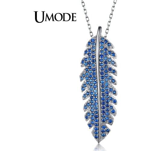 UMODE Vintage Jewelry Charm CZ Crystal Leaf Long Chain Pendants Necklaces for Women Valentines Day Gift for Girl Colar AUN0250C