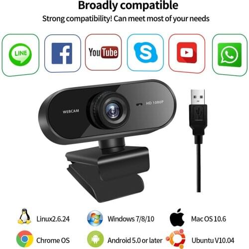 1080P HD Webcam with Built-in Microphone USB Plug Support A Variety of System Software for Computer Laptop Desktop YouTube Skype