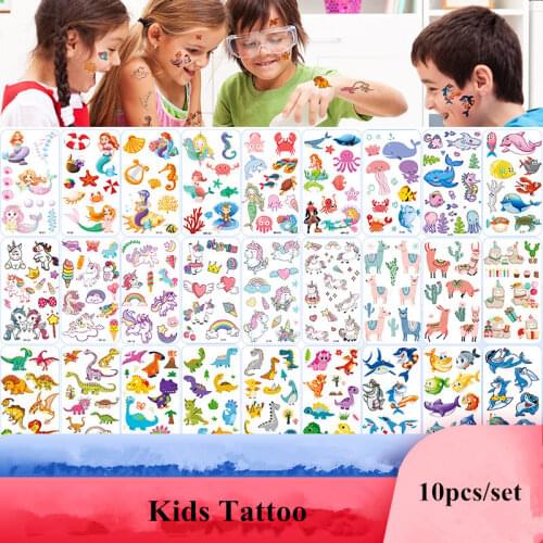 10pcs/set Waterproof Temporary Tattoo Sticker Cartoon Kids Tattoo for Hands Face Arm Body Fake Tattoo Tatuaggi Temporanei