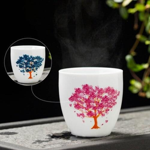 Japanese Magic Sakura Teacup Hot Cold Temperature Discoloration Color Changing Tea Cup Flower Ceramic Tea Bowl