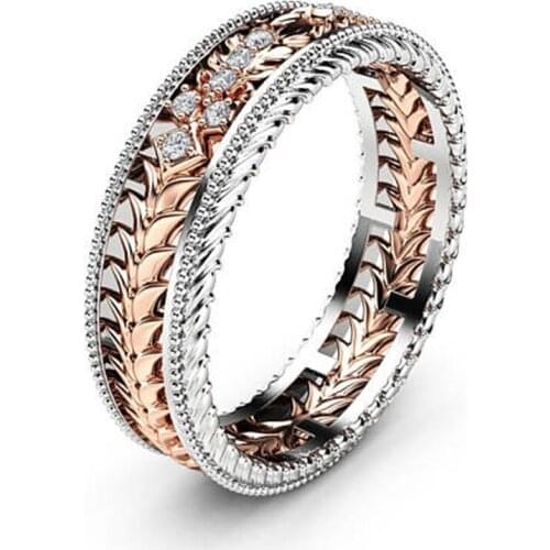 Hainon Zircon Rose Gold Color Wedding Rings for Women Accessories Cubic Zirconia Ring Fashion Flower Leaf Distribution Jewelry