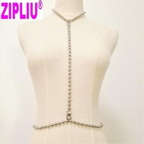 Women Punk beads Chain necklace Harness Handmade Body chain Bondage female Harajuku Choker necklace Sexy silver metal O ring