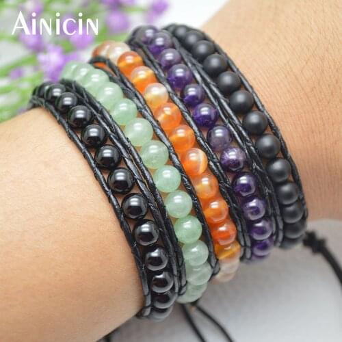 20pcs Mixed Style Handmade Adjustable Cuff Bracelets Natural Green Aventurine Purple Crystal Red Black Stone Fashion Jewelry