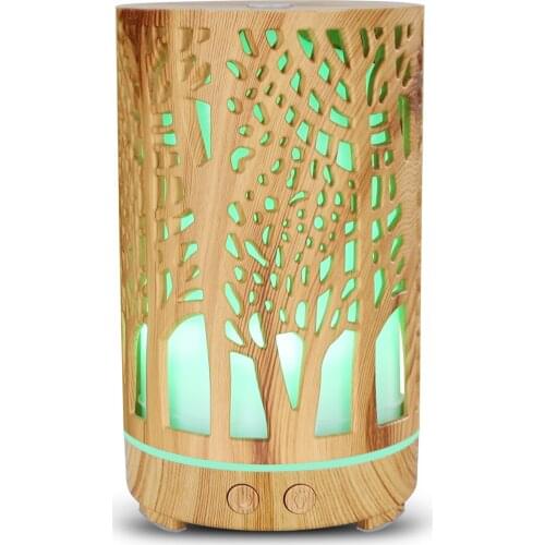 200ml New Hollow Style Tree Pattern Essential Oil Diffuser 7 LED Color Changing Cool Mist Ultrasonic Aroma Diffuser Humidifier