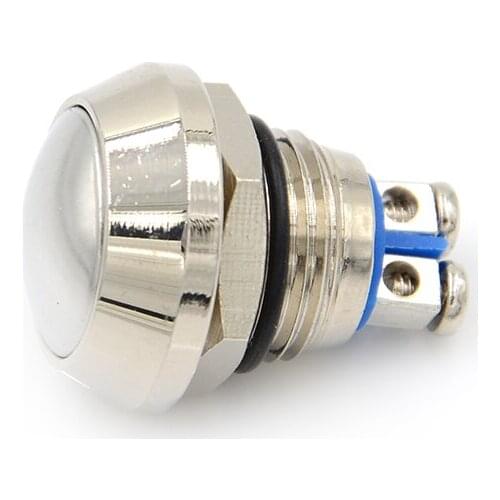 2018 New 12mm Metal Push Botton Waterproof Nickel Plated Brass Domed Push Button Switches 1NO Momentary Reset Screw Terminal