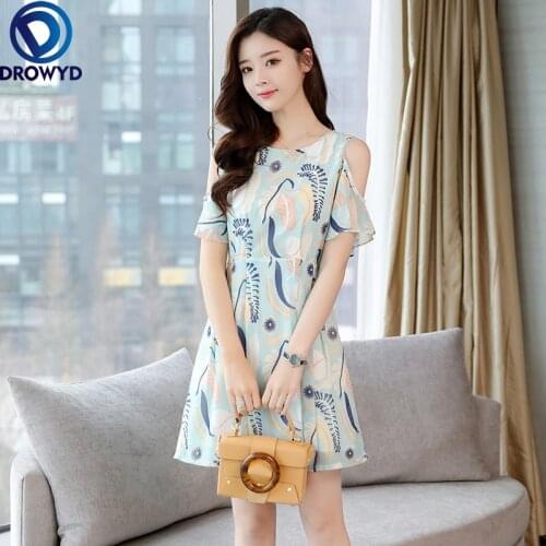 2021 Korean Vintage Boho Dresses Summer Plus Size Print Chiffon Sundress Elegant Women Beach Mini Bodycon Short Sleeve Vestidos