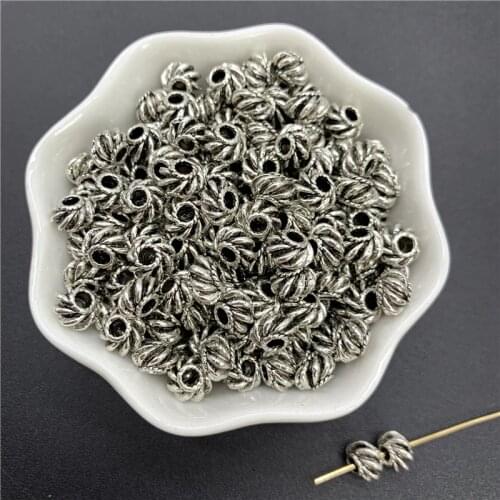 30pcs 8x8mm Alloy Beads Cap Ancient Silver Charms Beads Shape Pendant Charms For Jewelry Making DIY Accessories PJ057