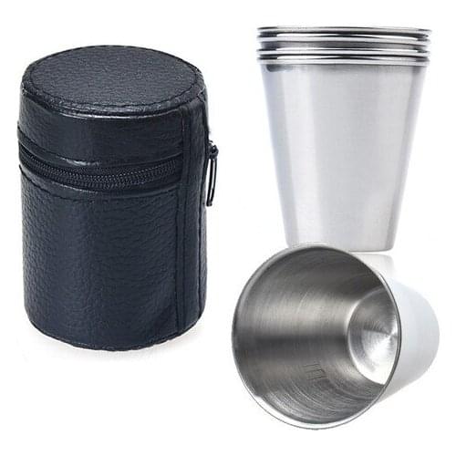 4 pcs Steel Shot, Coffee,Outdoor Camping Cup Tableware Travel Cups Set Stainless Steel Cover Mug Drinking Coffee Tea With Case