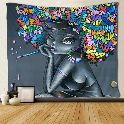 Afro Girls African American Women Rainbow Hair Art Tapestry Custom
