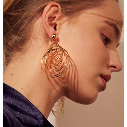 Punk Gold Colour Big Geometric Circle Metal Long Dangle Earrings For Women Bohemian Party Exaggerated Fashion Jewelry