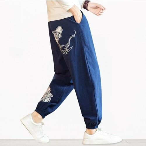 Men Harem Pants 2020 New Fashion Embroidery Man Casual Loose Pants Hip Hop Streetwear Cotton Linen Male Trousers 5XL