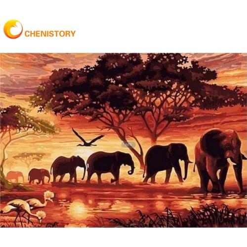CHENISTORY Diamond Painting Animal Africa Elephant 5D Diy Diamond Embroidery Sunset Pictures Of Rhinestones Mosaic Decor 40x50cm