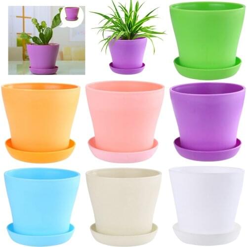 Colourful Plastic Flower Pot Tray KitSucculents Cactus Foliage Plant Flowerpot Bottom Drainage Holes Saucer Planter