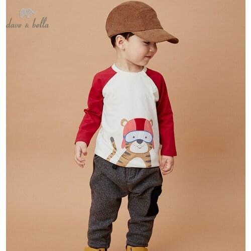 DBX14601 dave bella autumn baby boys handsome cartoon patchwork T-shirt children tops boys fashion kids fashion tees