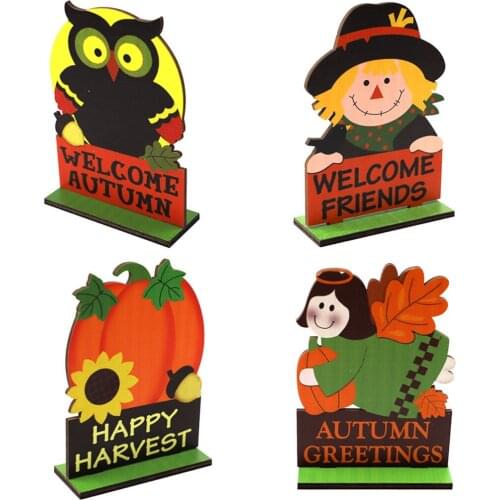 Thanksgiving Harvest Wooden Oranments Pumpkin Scarecrow Owl Angle DIY Home Decoration Room Pendants Party Decor
