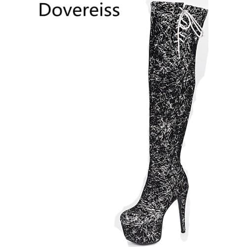Dovereiss Fashion Womens Shoes Winter Pointed Toe Zipper Lace up new sexy Waterproof Ladies Boots Over the knee boots 36-47