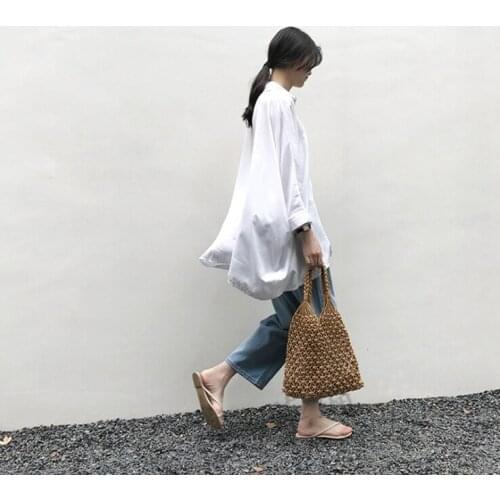 Eco-Friendly Handmade Seaside Holiday Women Trip Net Handbag Hollow Fishing Cotton Woven Lady Girls Knit Shopping Tote Beach Bag