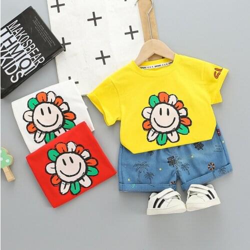 Baby Clothes Summer Boys Clothing Sets Fashion Cartoon T-shirts +Denim Shorts 2pcs Suit Children Clothes For Bebe Girls Toddler