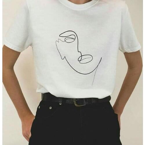 Aesthetic Line abstract Face T-shirts Women Tops Clothes Short sleeve Cotton tshirt for lady Girl Summer tshirt tee