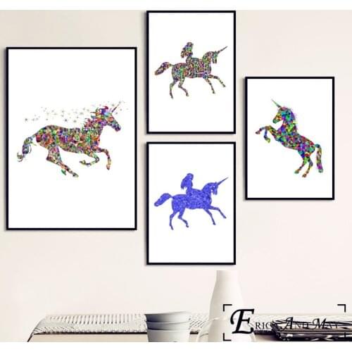 Geometric Unicorn Shining Diamond Canvas Prints Modern Painting Posters Wall Art Pictures For Living Room Decoration No Frame