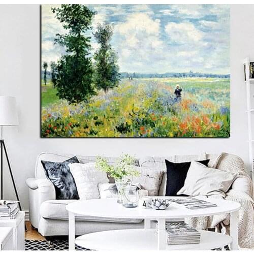 Print Claude Monet Poppies at Argenteui Landscape Oil Painting on Canvas Art Wall Picture Impressionist for Living Room Cuadros