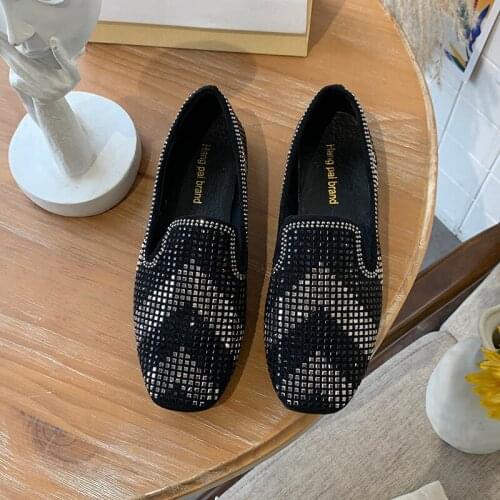 Classic Hot Sale Retro Simple Rhinestone Decoration Casual Flat Shoes Women Spring Autumn Must-have Non-slip Soles W38-60