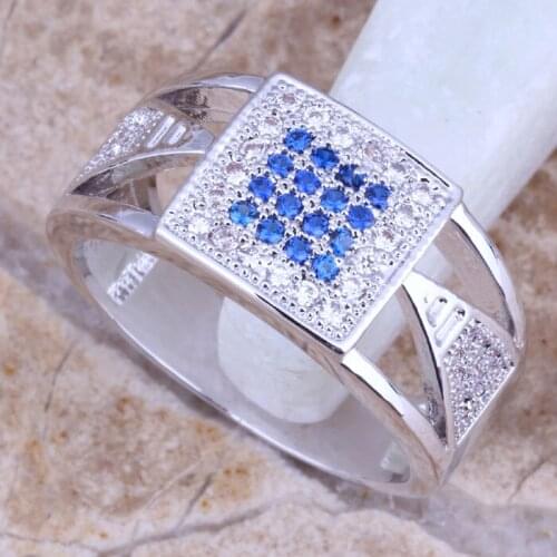 Sublime Blue Cubic Zirconia White CZ Silver Plated Ring Size 6 / 7 / 8 / 9 E581