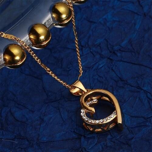 24K Gold Color Rhinestone Cute Heart Pendant Necklace Trendy Heart Chain Wome Jewelry