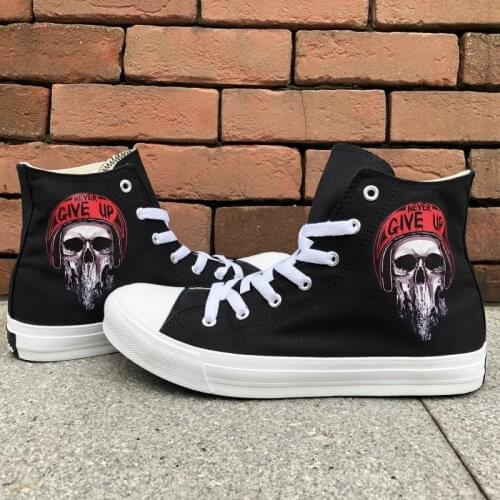 Wen Zombie Skull Red Motorcycle Helmet Original Design Black Women Mens Canvas Sneakers White High Shoes Boys Skateboarding
