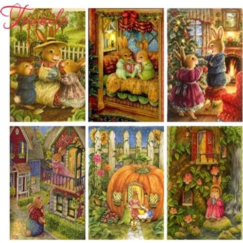 TOUOILP 5D DIY Cartoon rabbit 5d Diamond Painting Full Diamond Embroidery Cross Stitch Kit Rhinestones Mosaic Garden Decor