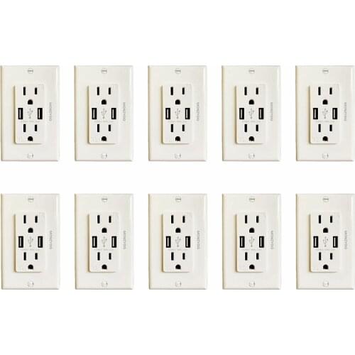 10 Pcs US standard dual With 2 Usb Port Charger wall socket,double 3.6A socket with usb pc flame retardant panel 118mm*76mm