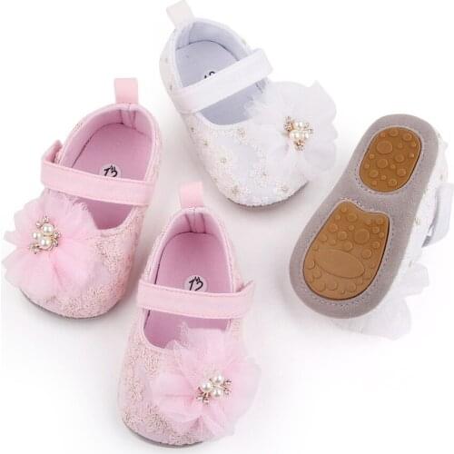 New Baby Girl Bow Shoes Flat Heels Toddler Kids Spring Autunm Party Wedding Flower Pearls First First Walkers Shoes