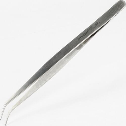 ProsKit 1PK-106T Universal Bend Stainless Steel Tweezers Magnetic With Self-Gripping Precision Tweezer (175MM)