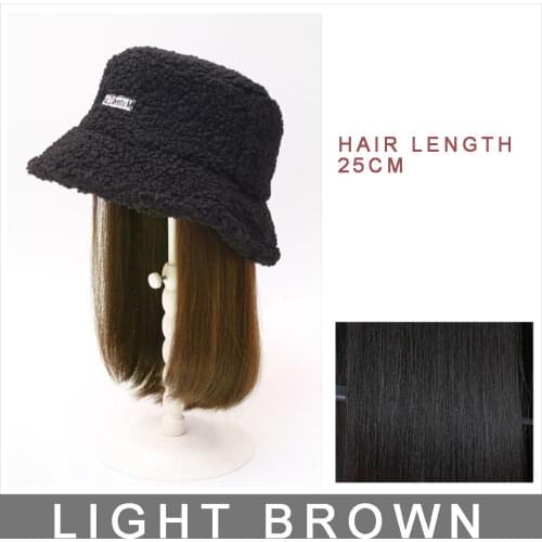 Synthetic Short Bob Hair With Hat Cap Wigs Extension Women Girl Chic style Black Brown for Winter Warm MUMUPI
