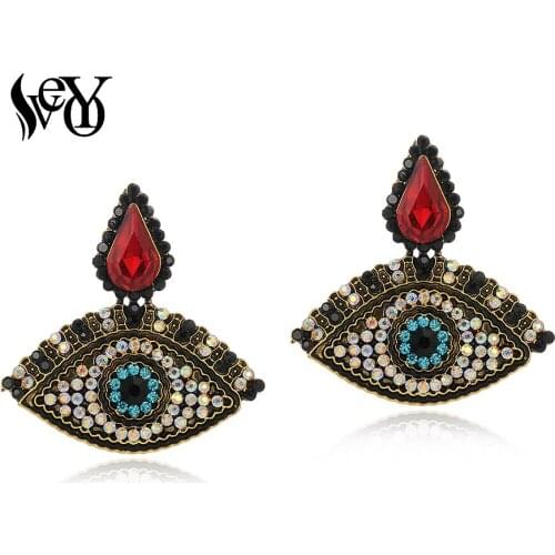 VEYO Eyes Shape Red Crystal Drop Earrings Vintage Rhinestone Dangle Earrings for Women 5 Color Fashion Jewelry New