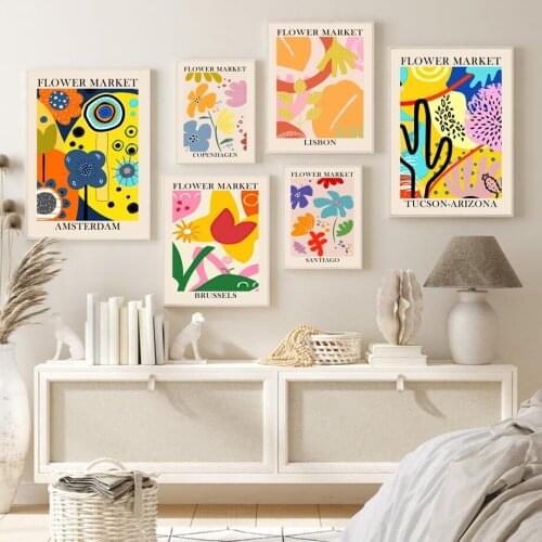 Vintage Colorful Flower Market Leaf Paris Canvas Painting Nordic Posters And Prints Wall Art Pictures For Bedroom Decor