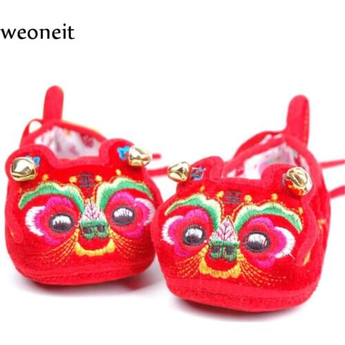 Weoneit Chinese Traditional Embroidery Baby Toddler Shoes Infant Soft Bottom Baby Cloth Shoes Baby Chinese Tiger Auspicious