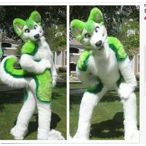 Green Husky Fursuit Mascot Costume Plush Adult Size Cartoon Fancy Dress Costume For Halloween Party Event