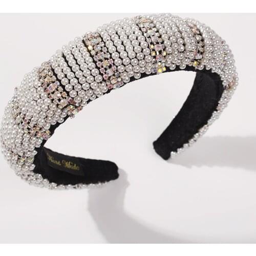 Pearls Beads Headband Crystal Padded Hairband for Women Head Bezel Hair Hoop Rhinestone Pearl Headbands Baroque Hair Accessories