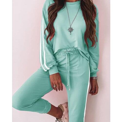 Womens Sweatshirt Set Stripe Womens Pantsuit 2 Set Womens Pants Solid Womens Tracksuit Plus Size Casual Outsuit Trouser Suit