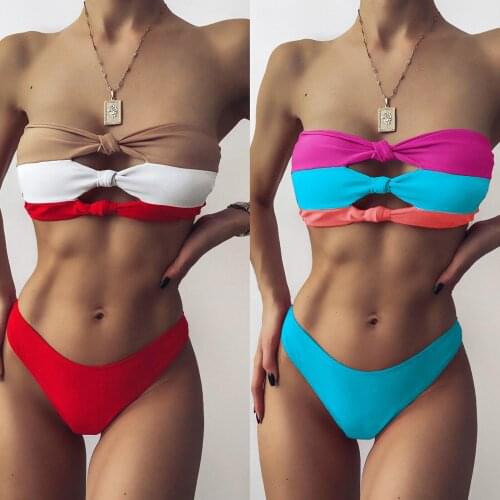 Sagace womens solid color splicing ring split swimsuit sexy bikini triangle thong swimsuit Bikini Swimming Beachwear
