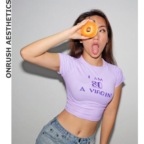 Womens Summer New Skinny Crop Tops Bodybuilding Casual Fashion Slim Pullover Navel T-shirt In Purple For Female Girls