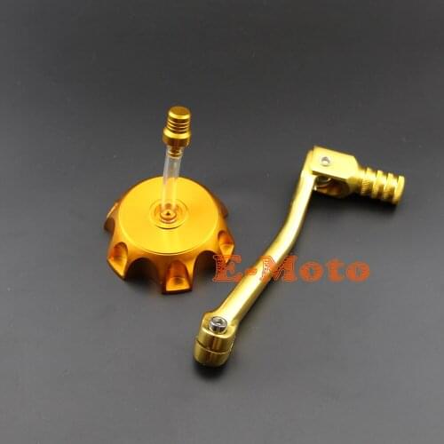 Gold FOLDING SHIFTER SHIFT LEVER Gas Fuel Tank Cap Cover For Chinese 110 125 140 cc Pit Dirt Bike