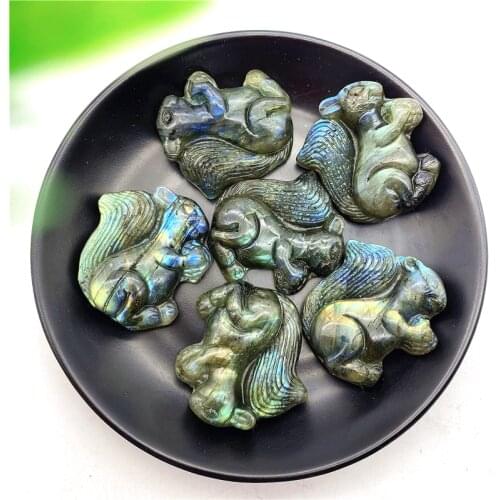 1PC Natural Labradorite Squirrel Hand Carved Polished Crystal Gifts Reiki Healing Crystal Animal Natural Stones and Minerals