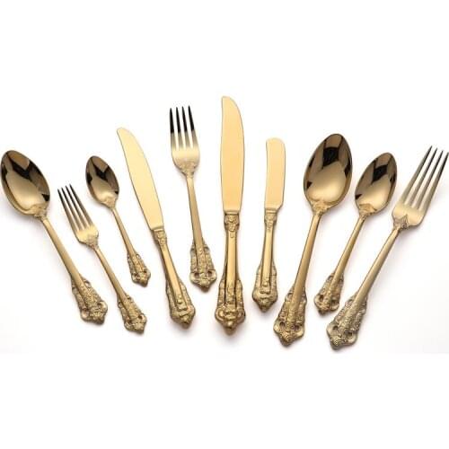 10pcs/set Dinning Set Golden Cutlery Gold Flatware Wedding Christmas Dinnerware Xmas Gift Stainless Steel Knife Forks Teaspoon